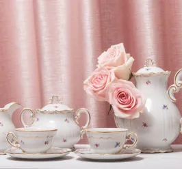 pink teacup set, tea party