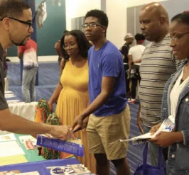 group of students at a college career fair 