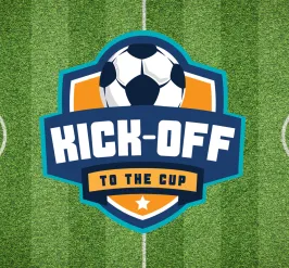 kick off to the cup logo on a soccer field