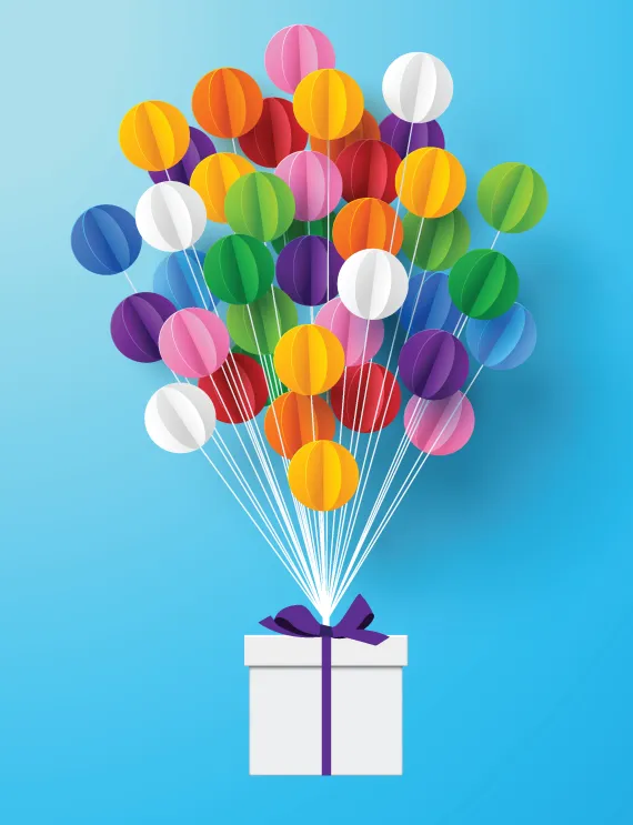 Present with balloons