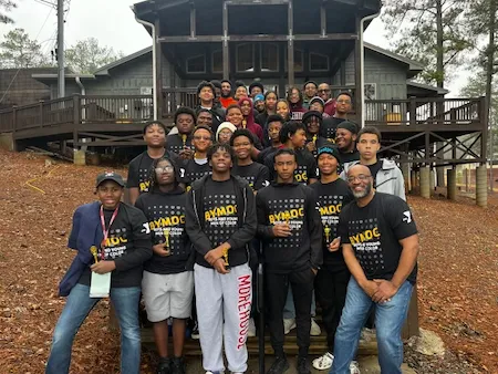 The BYMOC group standing in front of Camp High Harbour Lake Allatoona for a group picture 