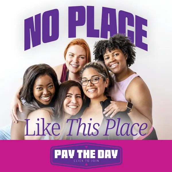a pop up graphic with the "pay the day" promotion to join the Y